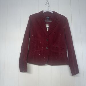 American Eagle Outfitters Blazer Womens Large Burgundy Corduroy Sequin